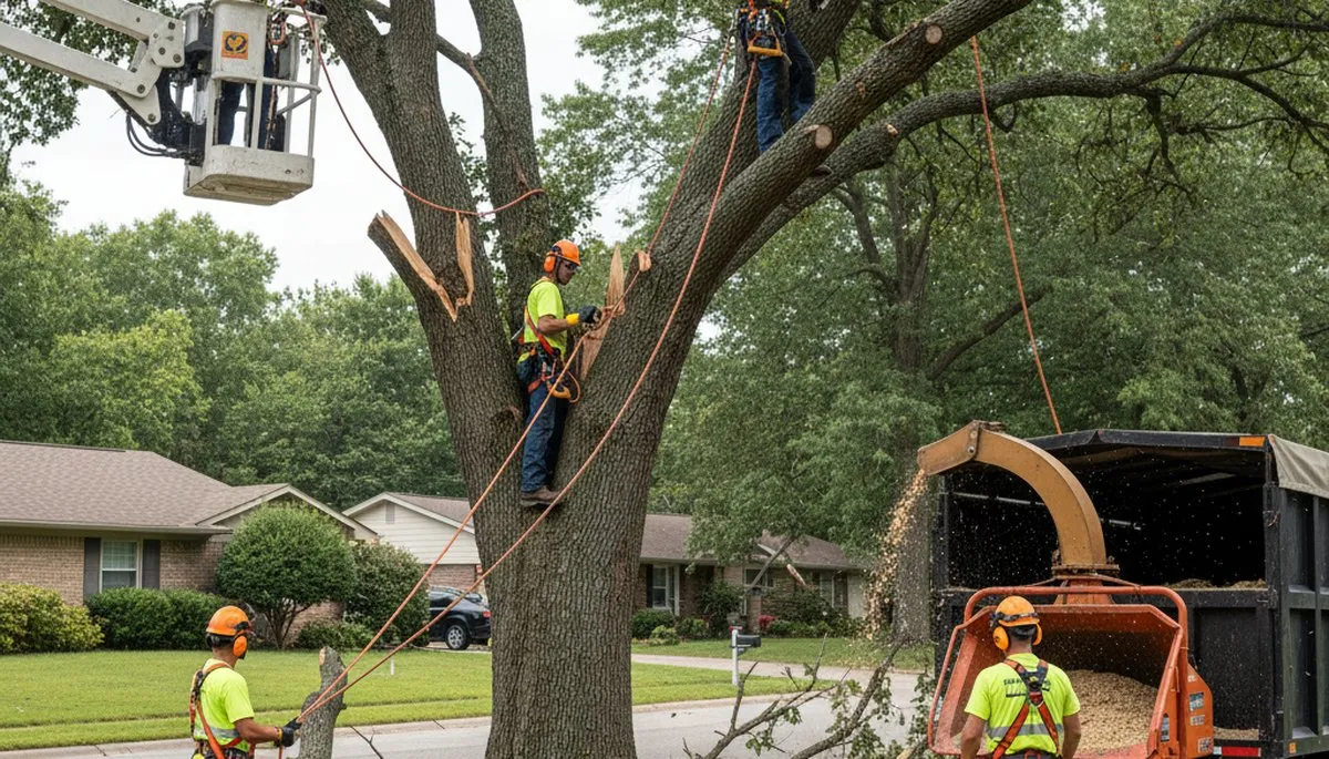 Emergency tree removal crew clearing storm damage in Indianapolis, IN